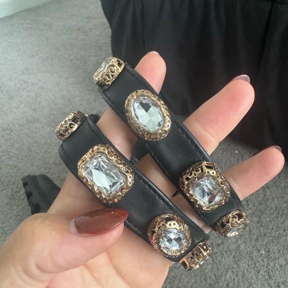 Amulet Jewel Embellished Lug Sole Chunky Block Heel Combat Platform Booties - Picture 3 of 6